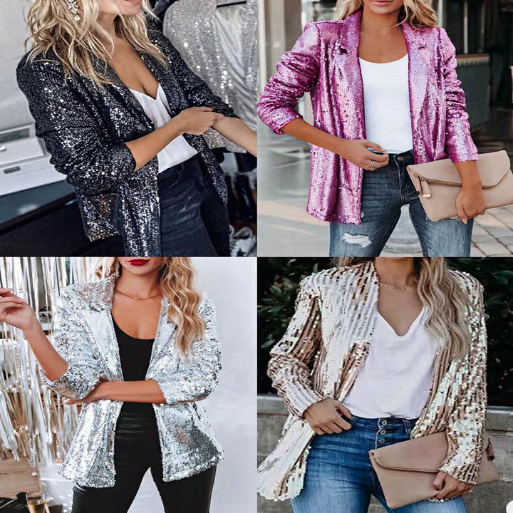 Damen Glitzernder Blazer aus Pailletten mit modernem Schnitt Drune