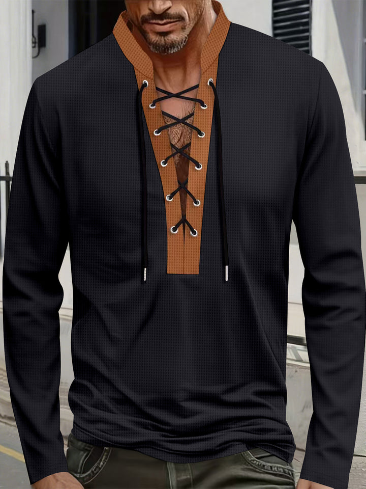 Herren modisches Langarmshirt mit einzigartigem Schnürdesign und ansprechendem Kragen Drune