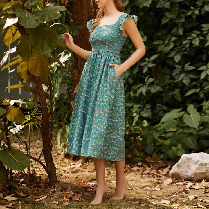 Damen Maxikleid mit tailliertem Schnitt und romantischen Rüschendetails Drune