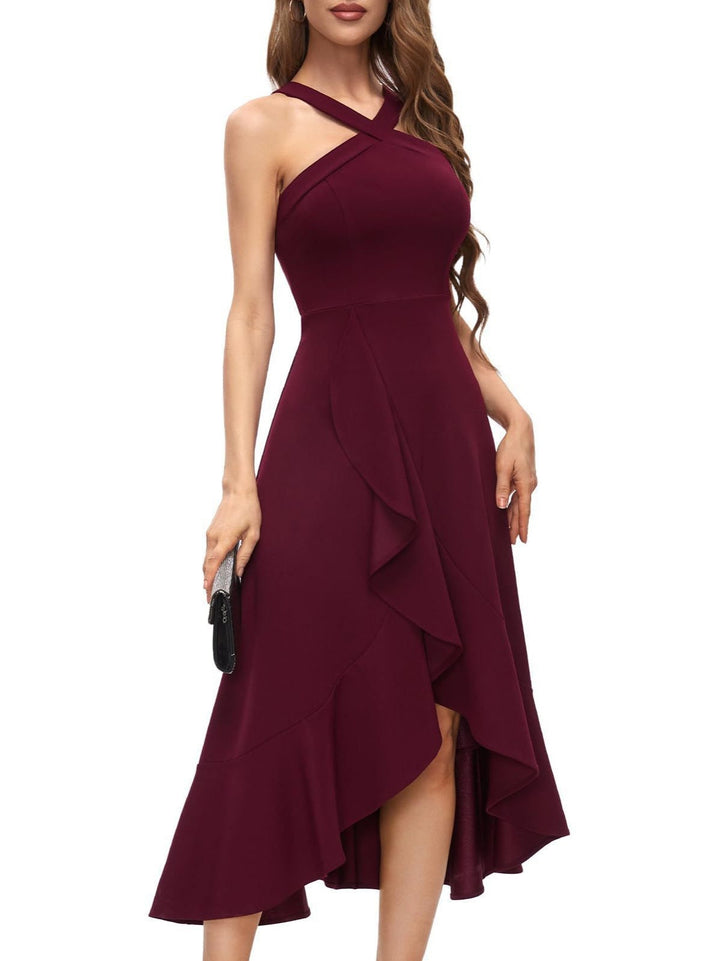 Damen Asymmetrisches Langen Abendkleid mit Drapierung Drune