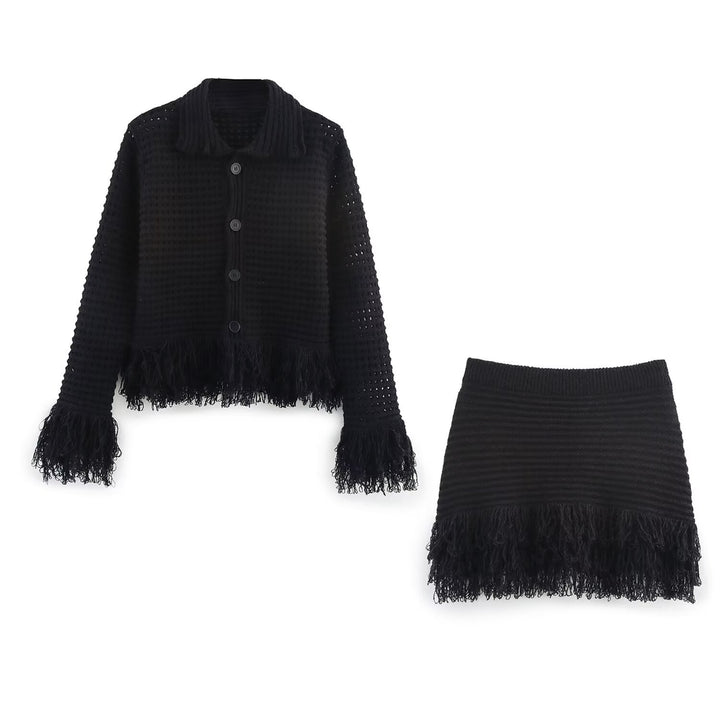 Damen Grobstrickjacke mit Fransen Drune