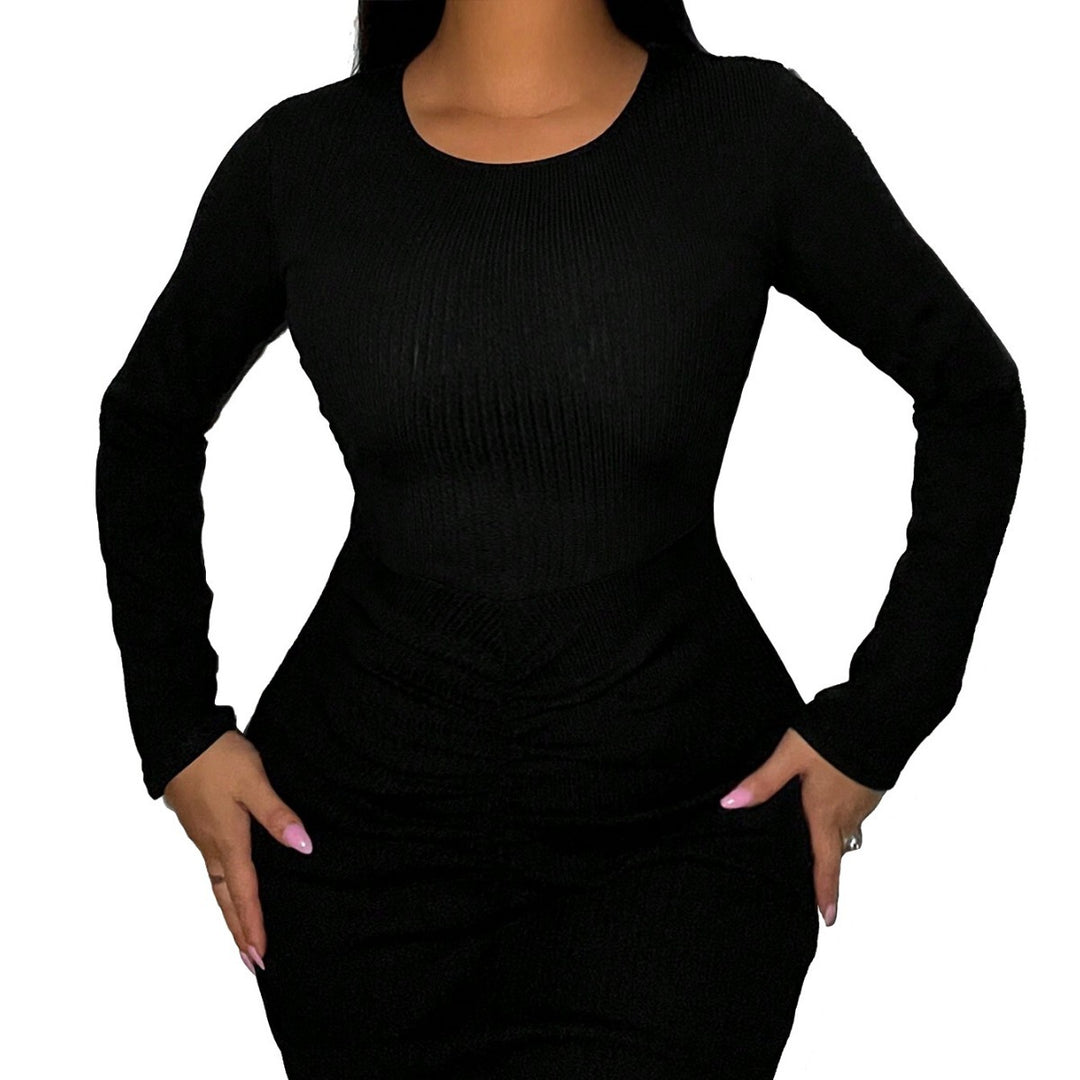 Damen Figurbetontes Strickkleid mit langen Ärmeln und raffinierten Taschen Drune