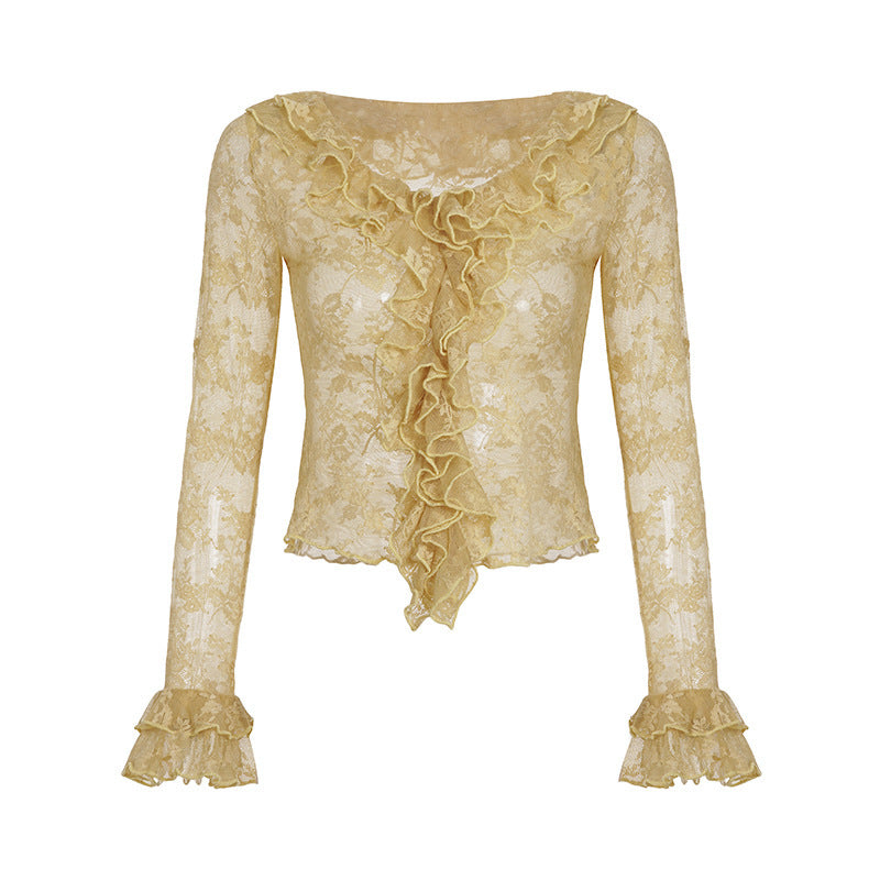 Damen Spitzenbluse mit Rüschendetails Drune