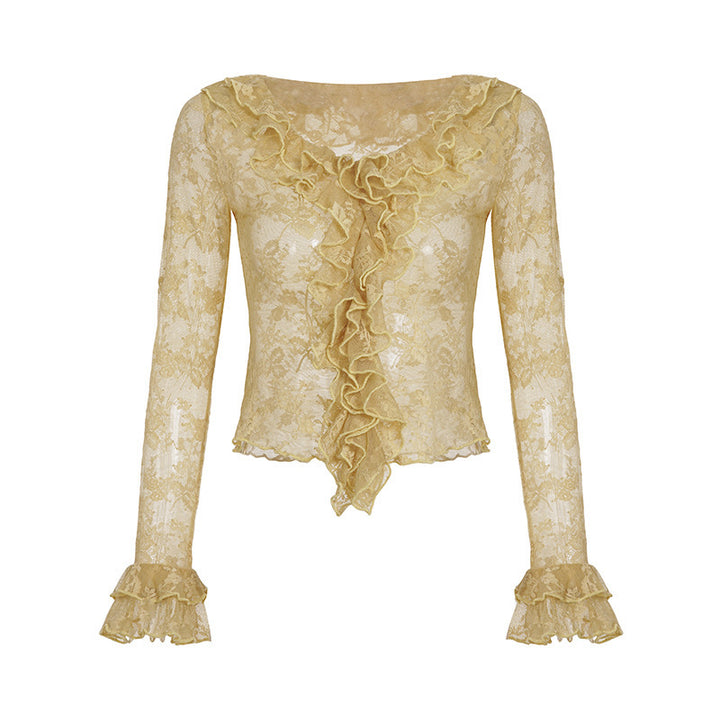 Damen Spitzenbluse mit Rüschendetails Drune