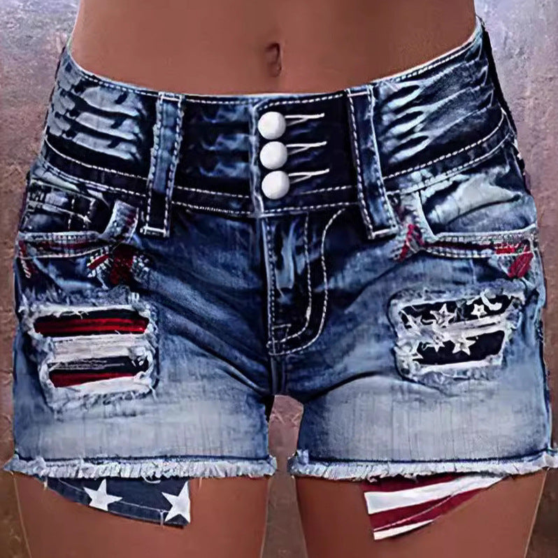 Damen Cargo-Shorts mit stylischen Rissdetails und patriotischen Applikationen Drune