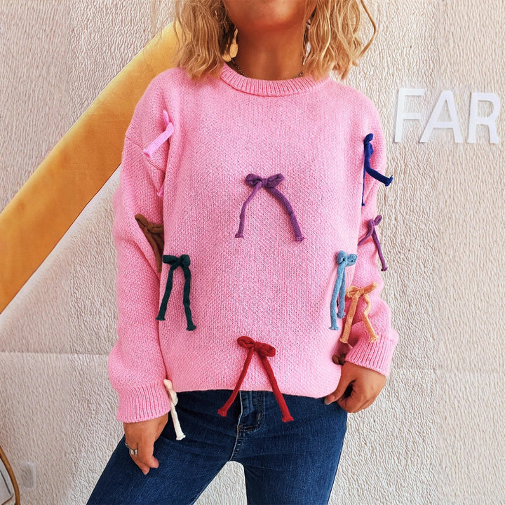 Damen kreativer Pullover mit bunten Schleifenakzenten Drune