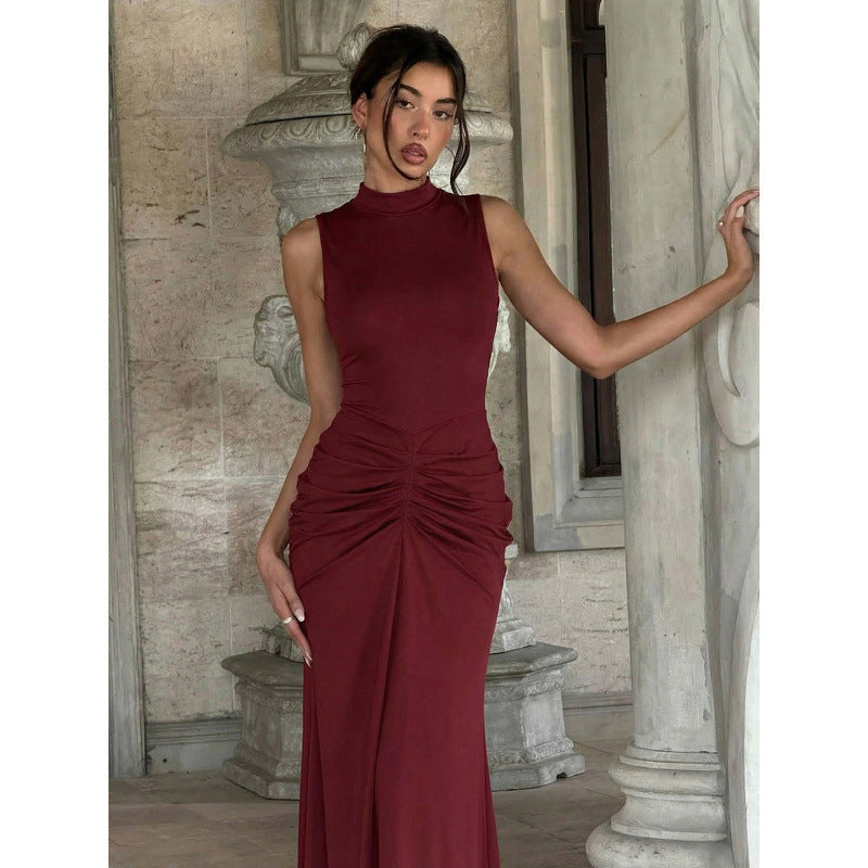 Damen Elegantes Maxikleid mit figurschmeichelndem Schnitt und hochgeschlossenem Design Drune