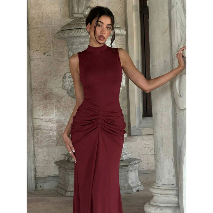 Damen Elegantes Maxikleid mit figurschmeichelndem Schnitt und hochgeschlossenem Design Drune