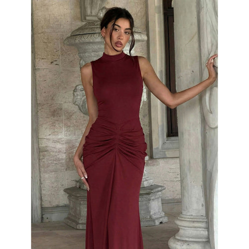Damen Elegantes Maxikleid mit figurschmeichelndem Schnitt und hochgeschlossenem Design Drune