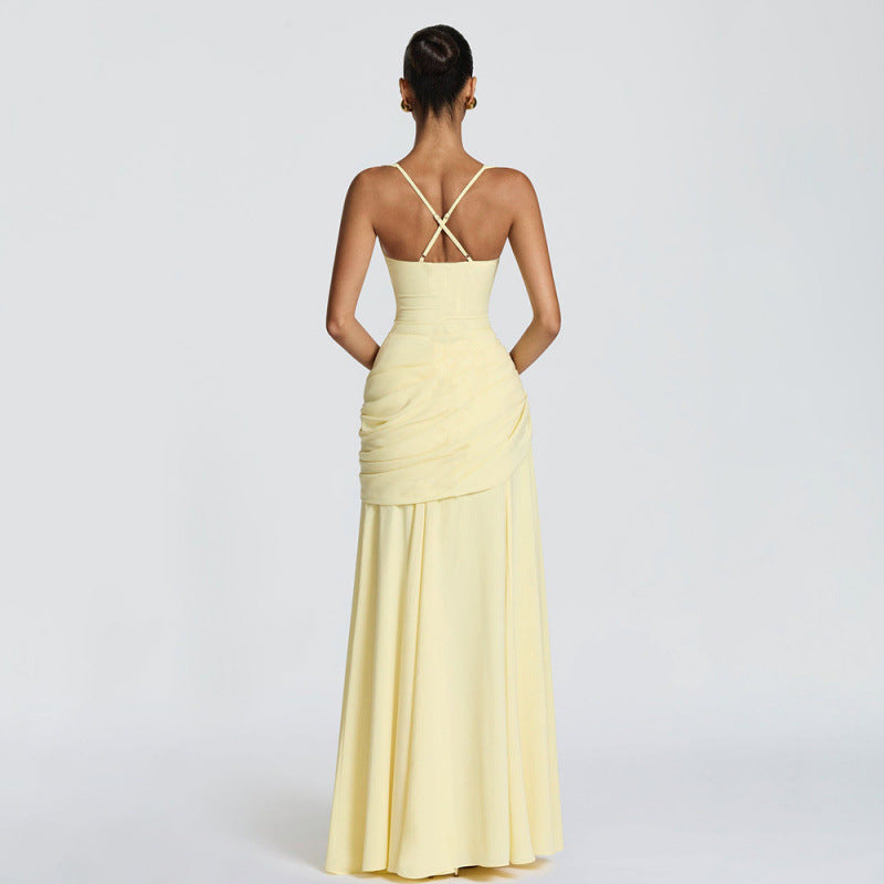 Damen Elegantes Maxikleid mit raffiniertem Raffung und schmalen Spaghetti-Trägern Drune