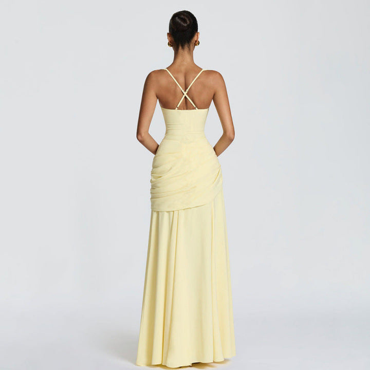 Damen Elegantes Maxikleid mit raffiniertem Raffung und schmalen Spaghetti-Trägern Drune