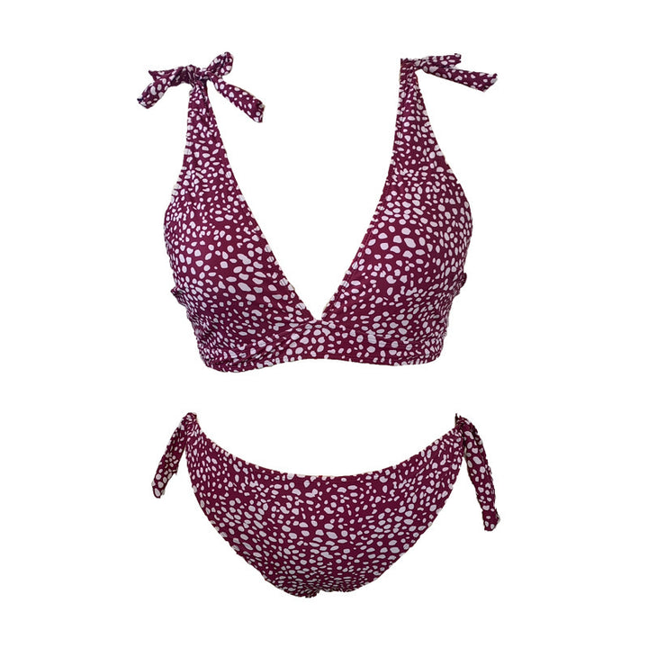 Damen Triangel-Bikini mit verspielten Schleifen und modischem Muster Drune
