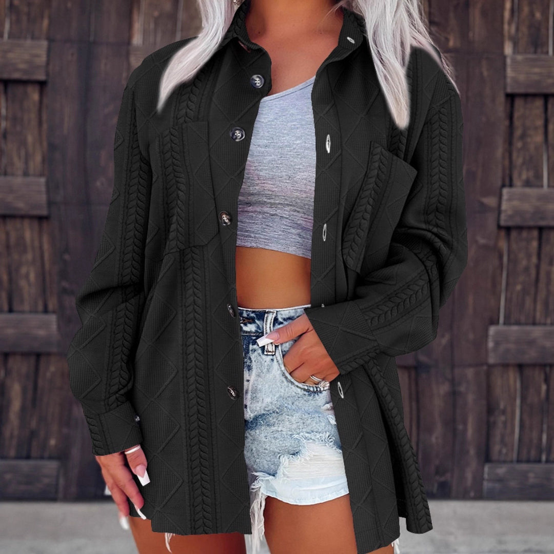 Damen lässige Strickjacke mit strukturiertem Design und Knopfverschluss Drune