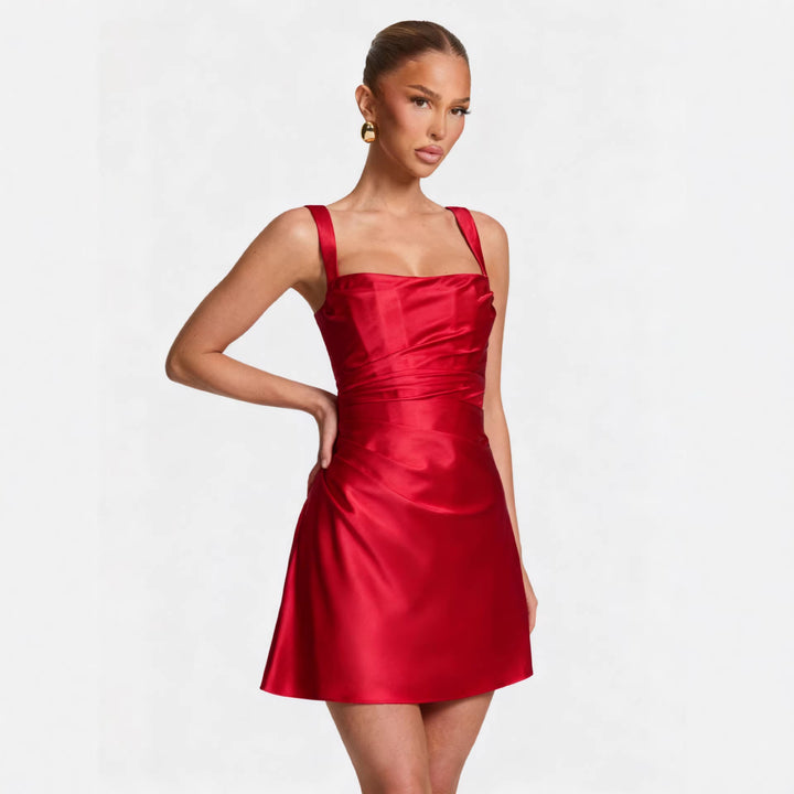 Damen Elegantes Cocktailkleid mit schickem Quadrat-Ausschnitt und fließendem Satin Drune