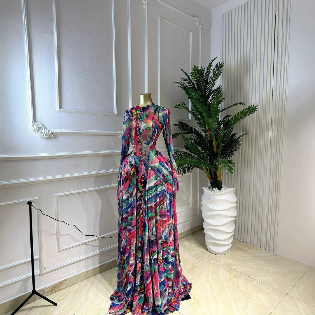 Damen Elegantes Maxikleid mit strukturiertem grafischem Design Drune