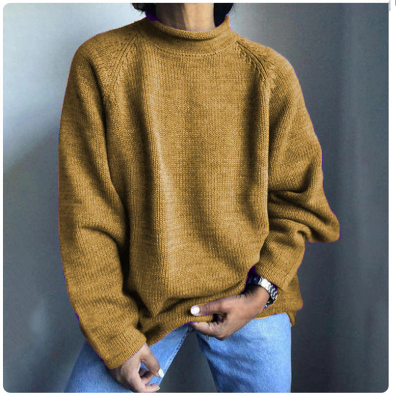 Damen nan kastiger Feinstrickpullover mit kurzem Stehkragen und Raglanärmeln Drune