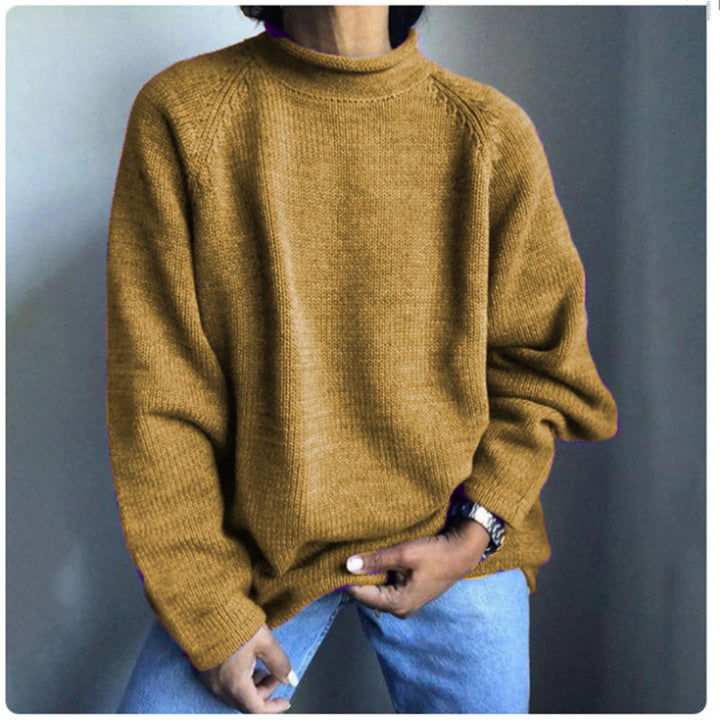 Damen nan kastiger Feinstrickpullover mit kurzem Stehkragen und Raglanärmeln Drune