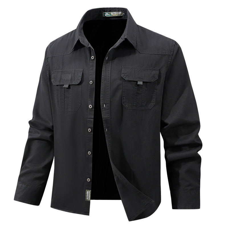 Herren nan leichtes Travel-Hemdjacke mit verdeckter Knopfleiste, aufgesetzten Klappbrusttaschen und knitterarmem Baumwoll-Stretch Drune