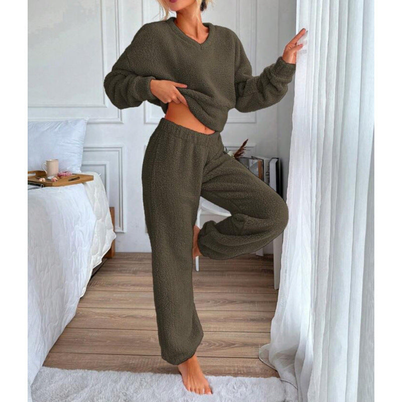 Damen Kuscheliges Fleece-Lounge-Set mit elastischem Bund Drune