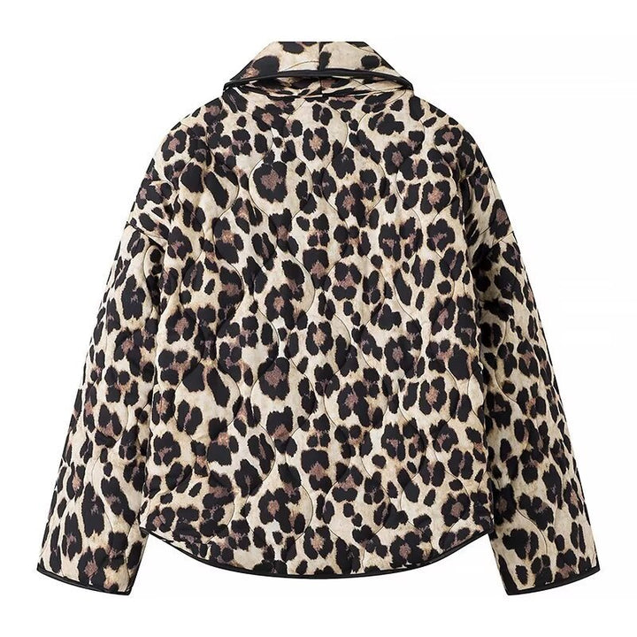 Damen modische Steppjacke mit Leopardenmuster und langen Ärmel Drune