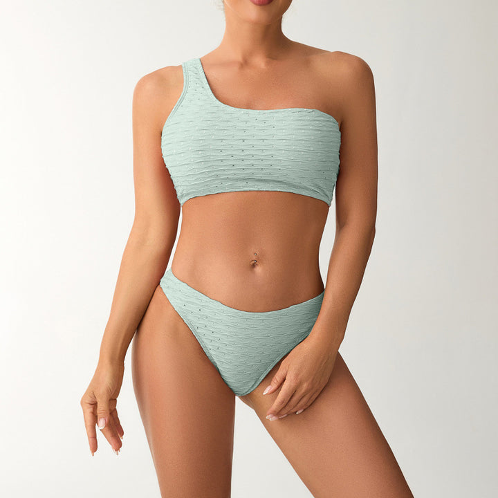 Damen Einseitiger Bikini mit elegantem Rippendesign und verstellbaren Trägern Drune