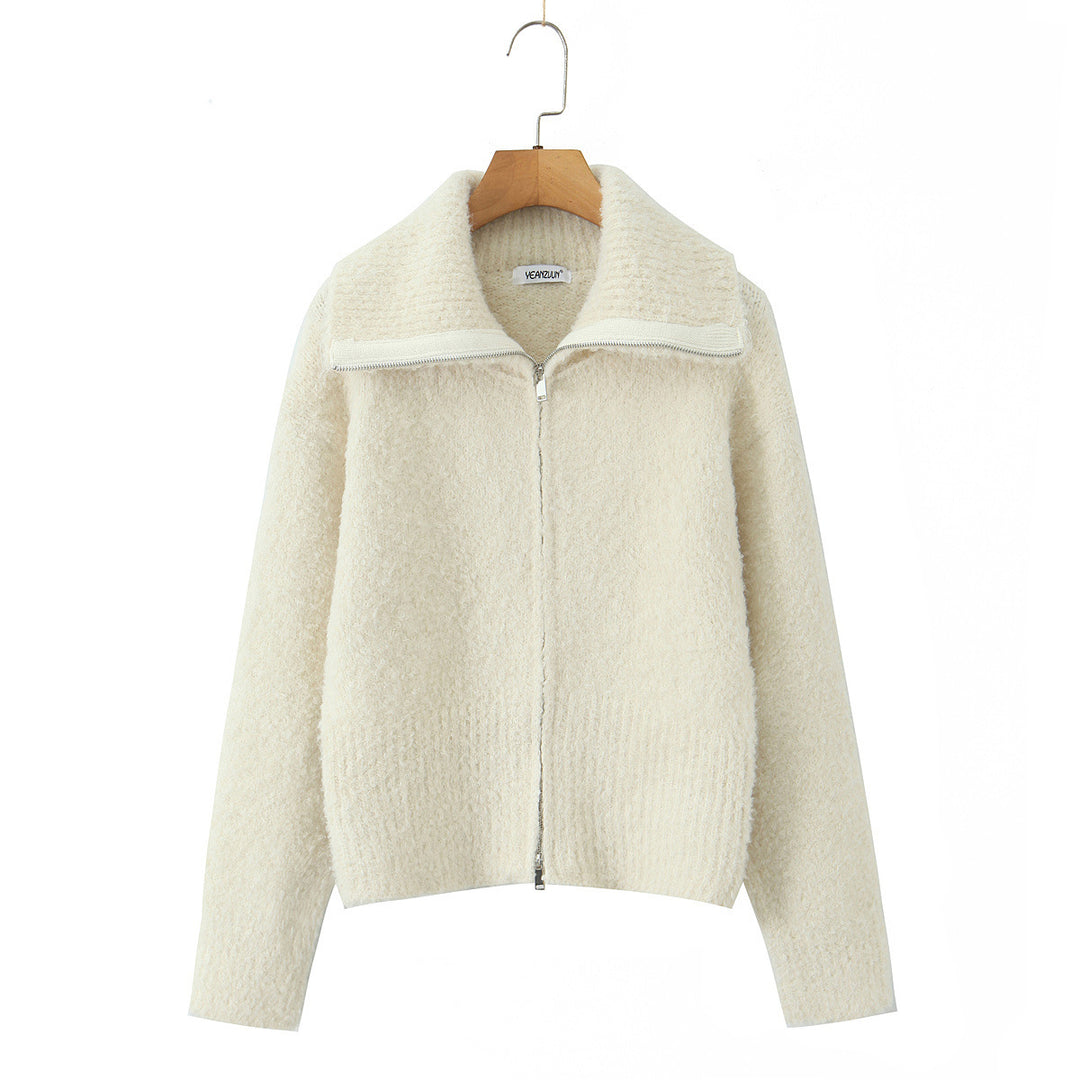 Damen elegante Kurzjacke mit weichem Stehkragen und Reißverschluss Drune