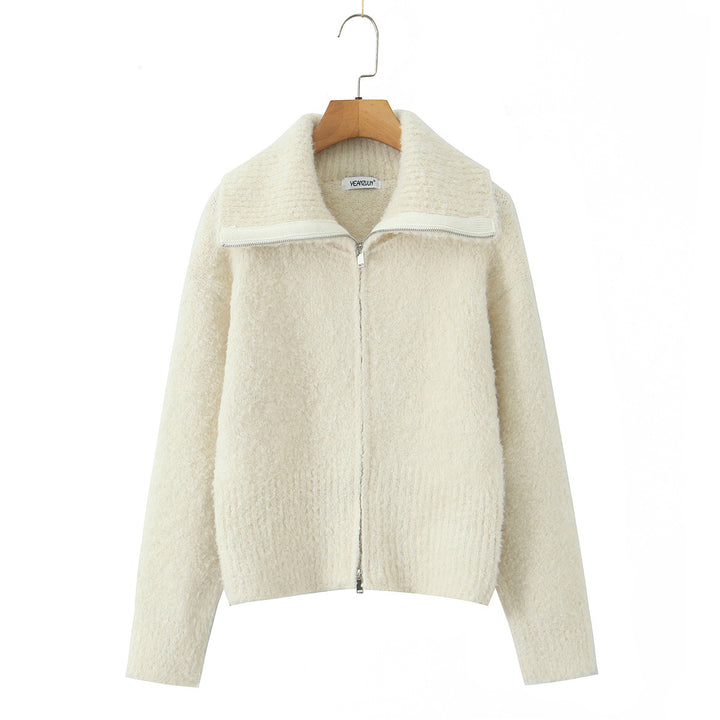 Damen elegante Kurzjacke mit weichem Stehkragen und Reißverschluss Drune