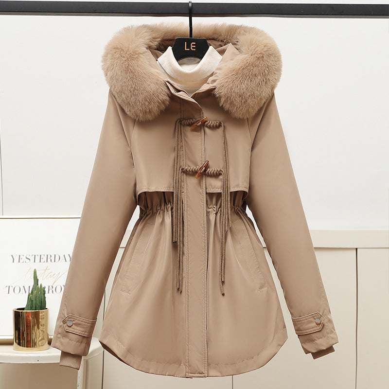 Damen Wattierte Winterjacke mit abnehmbarem Kunstfellkragen und Taillenzug Drune