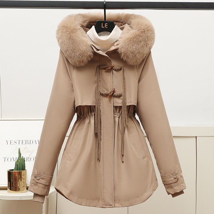 Damen Wattierte Winterjacke mit abnehmbarem Kunstfellkragen und Taillenzug Drune