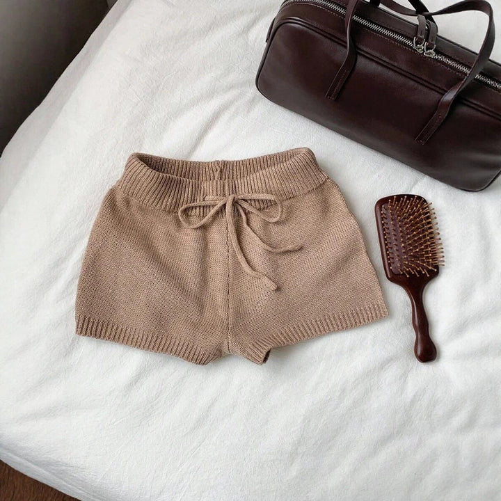 Damen weiche Strickshorts mit praktischem Kordelzug Drune
