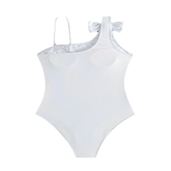 Damen eleganter asymmetrischer Einteiler Badeanzug mit Schleifenakzent Drune