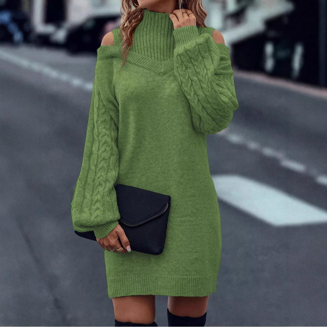 Damen Strickkleid mit asymmetrischem Off-Shoulder-Design und voluminösen Ärmeln Drune