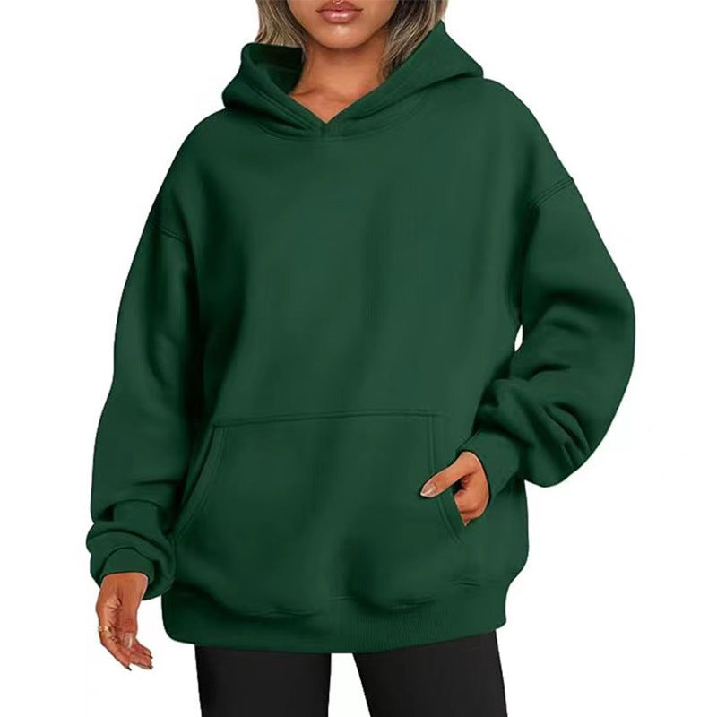 Damen nan Longline-Oversize Hoodie mit tiefer Schulter, verstärkter Kängurutasche und geripptem Saum Drune