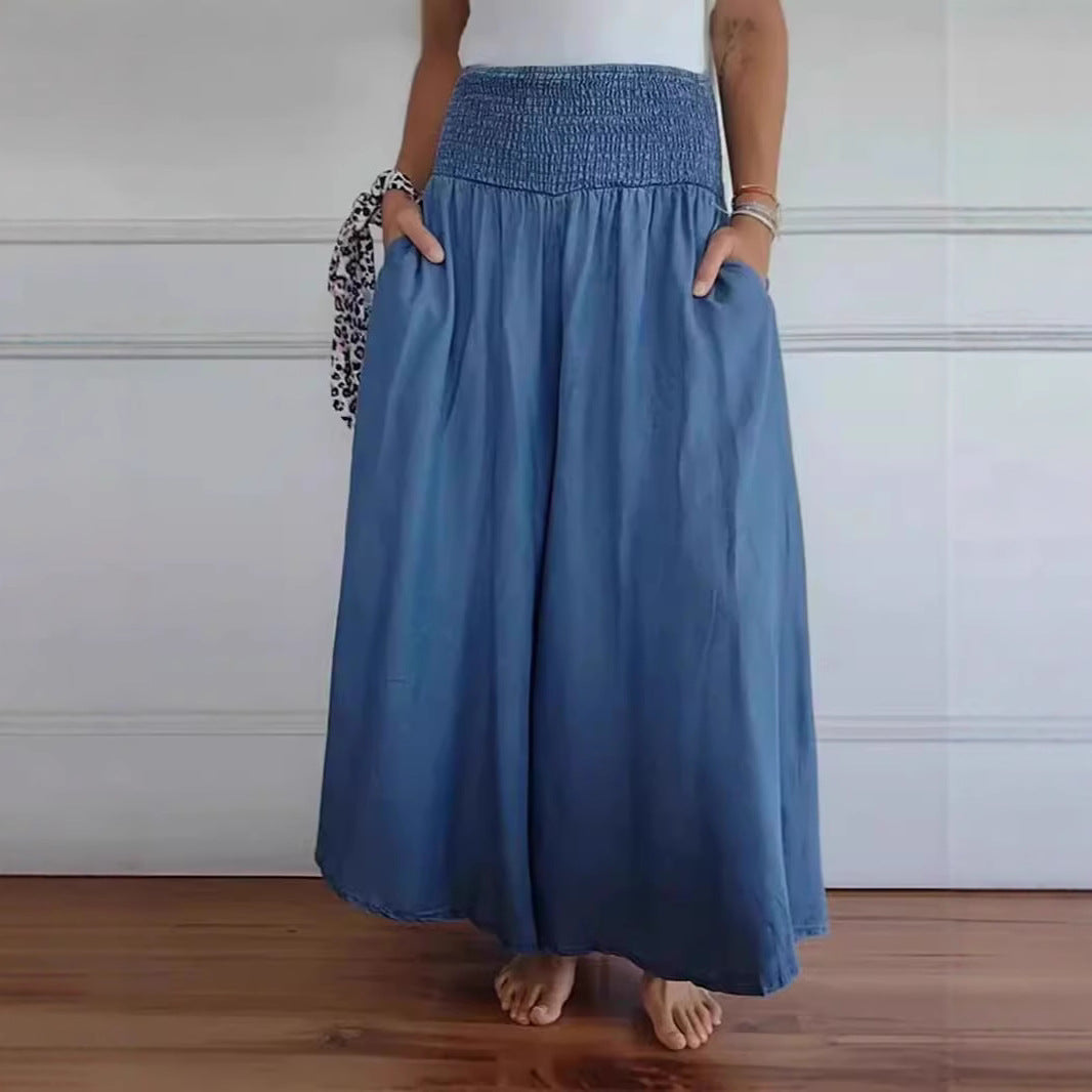 Damen weite Baumwollhose mit elastischem Bund und praktischen Taschen Drune