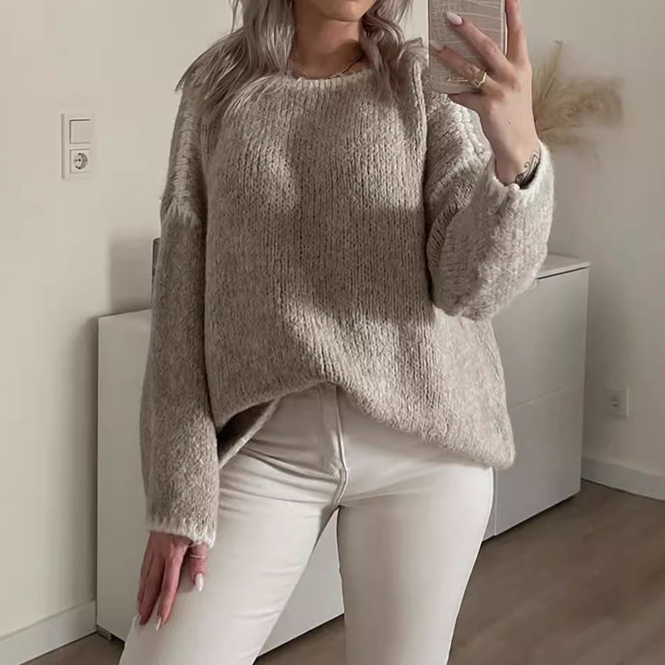 Damen lässiger Oversized Strickpullover mit kontrastierenden Akzenten Drune