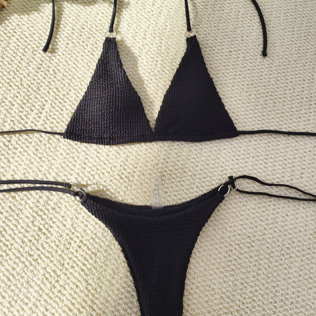 Damen Triangel-Bikini mit strukturiertem Gewebe und eleganten Ringverzierungen Drune