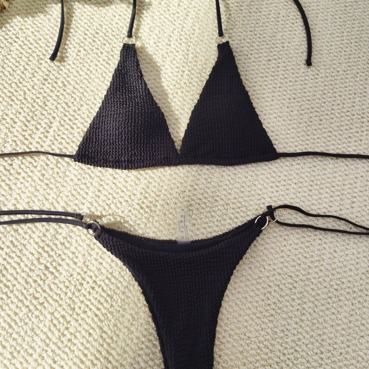 Damen Triangel-Bikini mit strukturiertem Gewebe und eleganten Ringverzierungen Drune