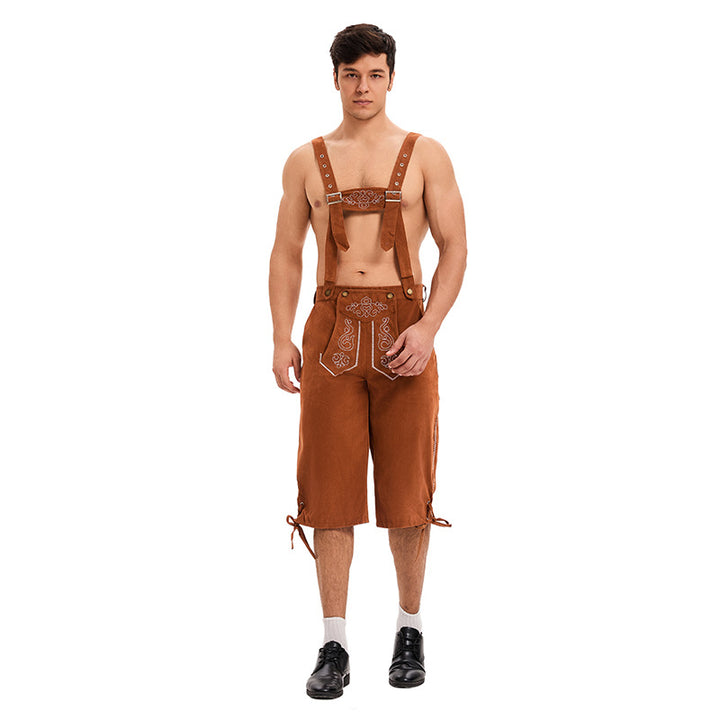 Herren nan traditionelle Trachtenlederhose mit verstellbaren Trägern und stickierter Vorderpasse Drune