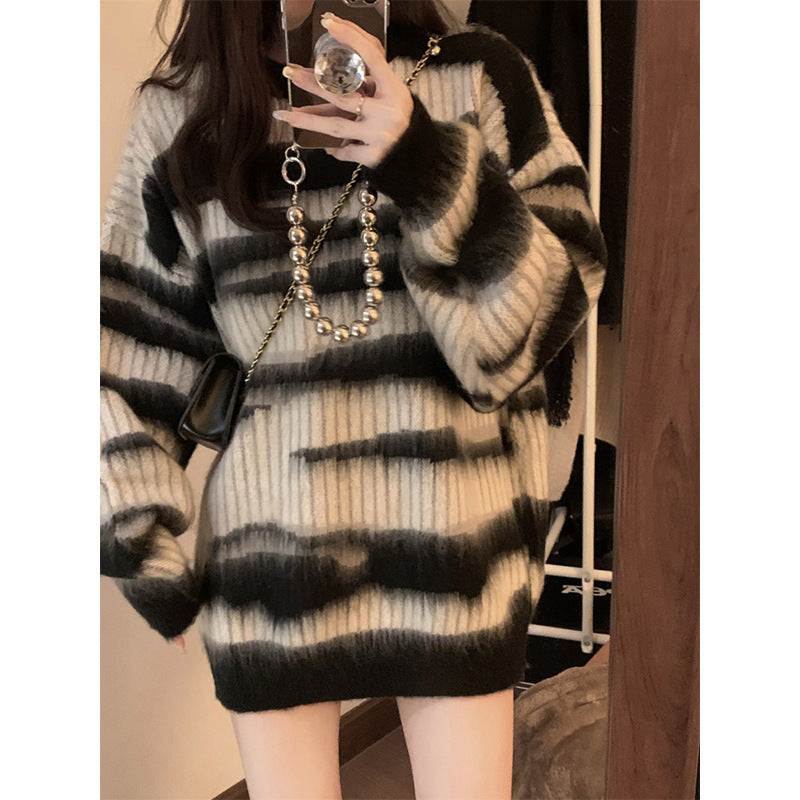 Damen Grobstrickpullover mit modernem Blockstreifenmuster und lockerer Passform Drune