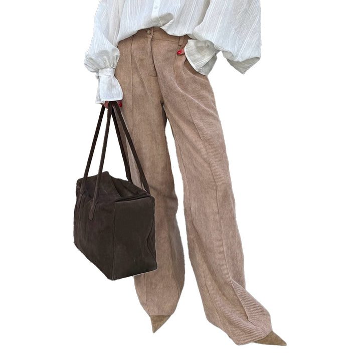 Damen weite Cordhose mit elegantem Schnitt und hohem Bund Drune