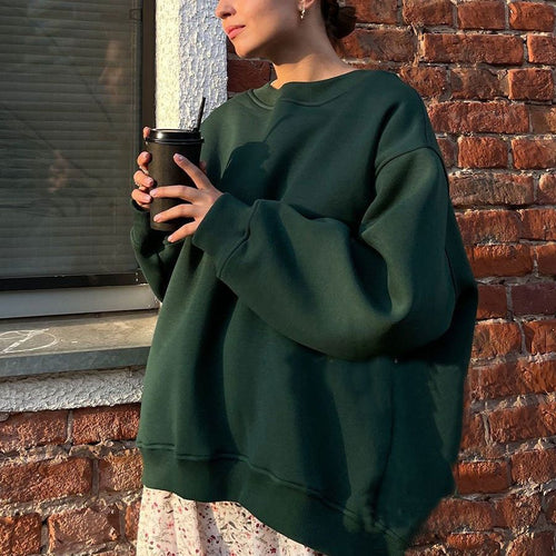 Drune | Damen Lockere Rundhals-fleece-sweatshirt