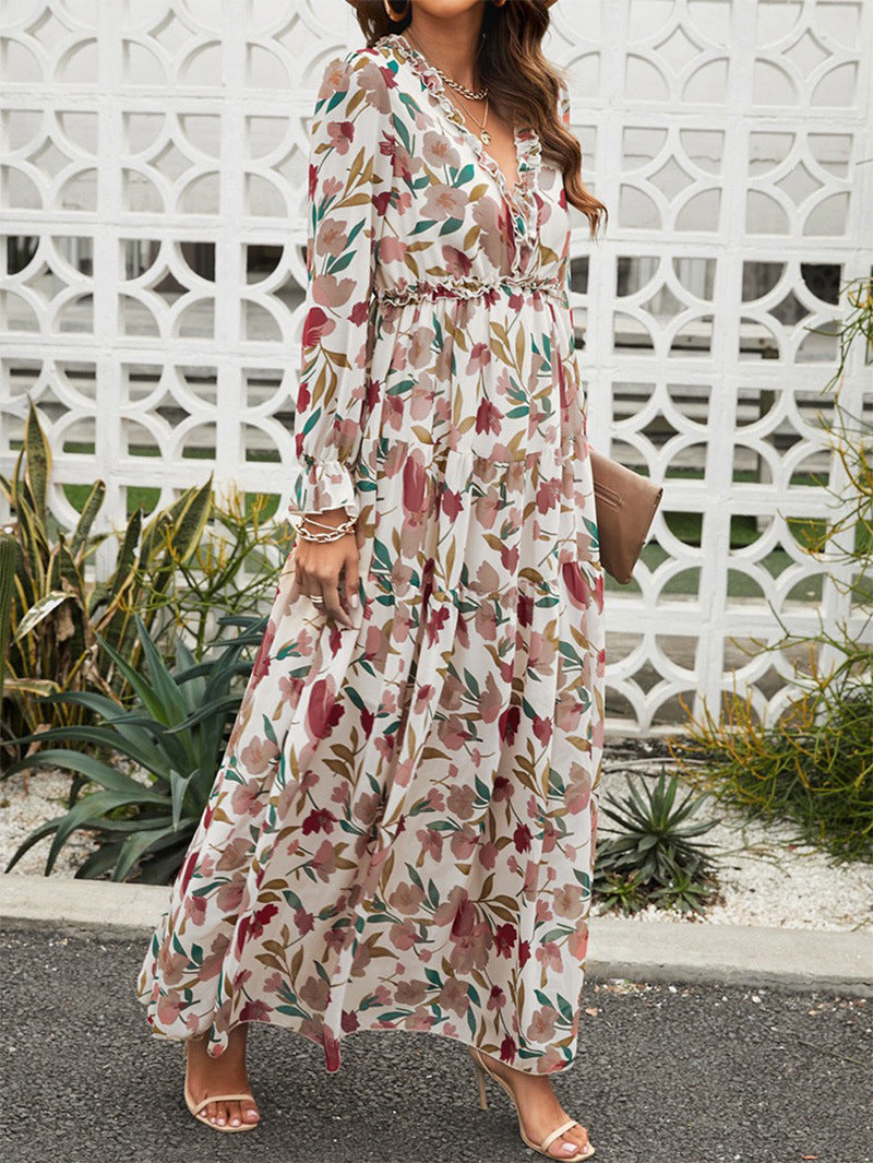 Damen Maxikleid mit floralen Mustern Drune