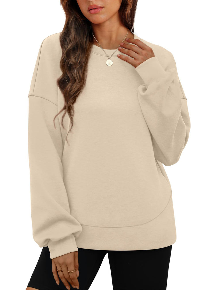 Damen nan lässiges Oversize Rundhals-Sweatshirt mit überschnittener Schulter gerundetem Saum und weichem Innenfutter Drune