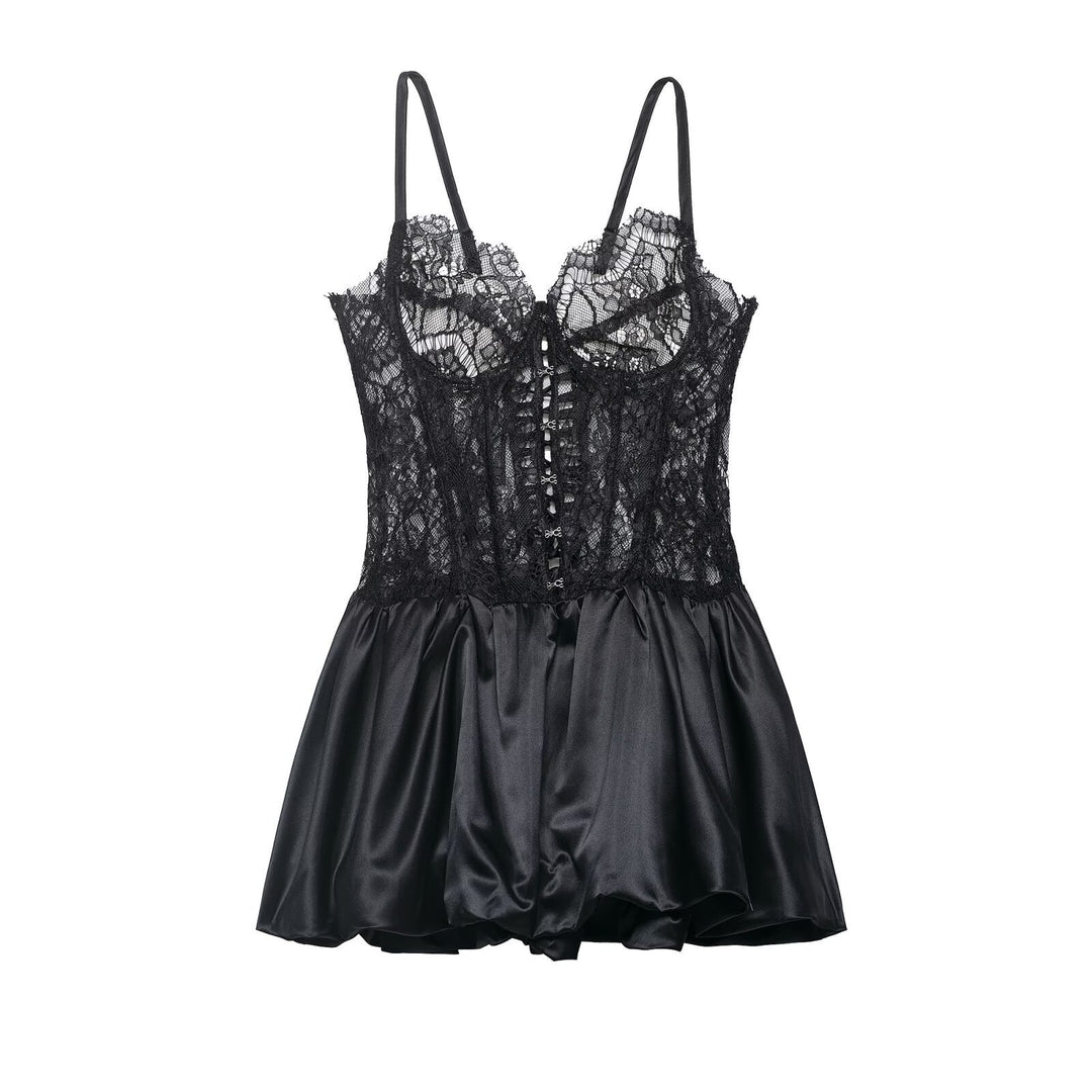 Damen Spitzen-Nachtkleid mit hochwertiger Satin-Rockpartie Drune
