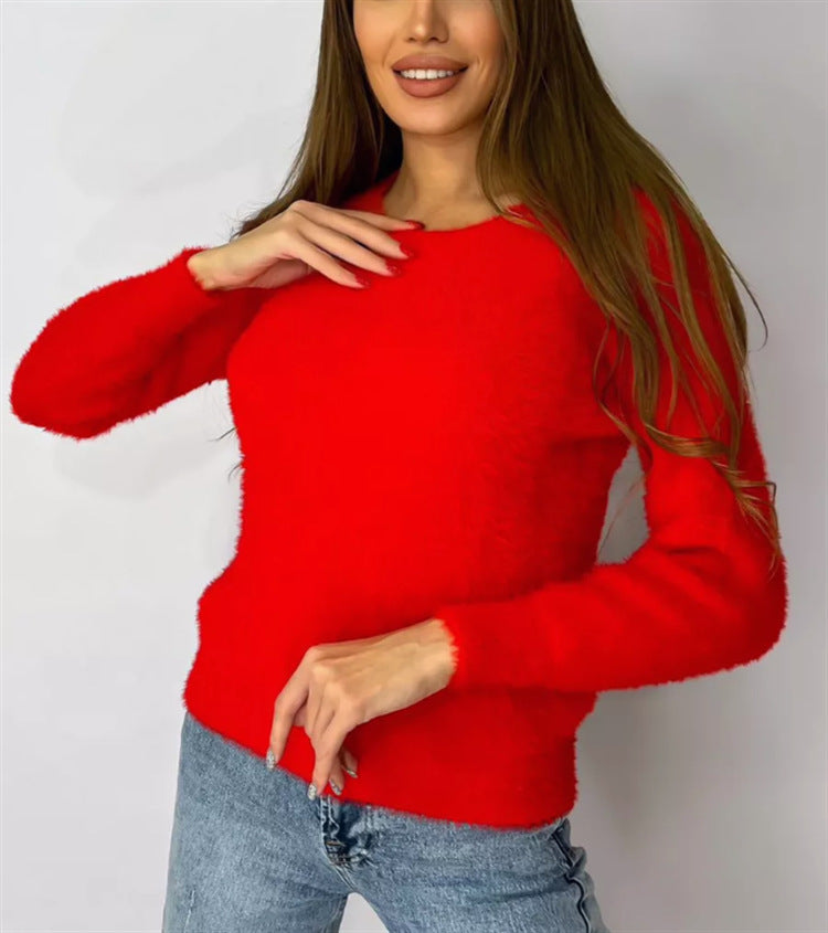 Damen Flauschiger Modischer Pullover Drune