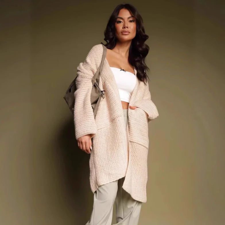 Damen oversized Strickjacke mit tiefem V-Ausschnitt und praktischen Taschen Drune