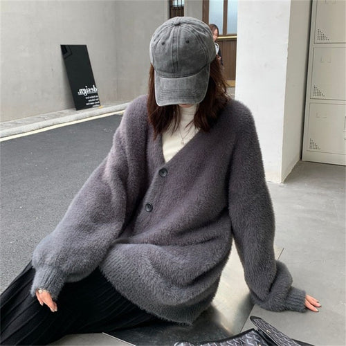 Damen Flauschiger Cardigan mit Knopfdetails und weit geschnittenem Design Drune