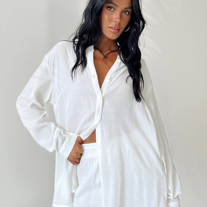Damen Loungewear-Set mit lässiger Button-Up Bluse und komfortablen Shorts Drune