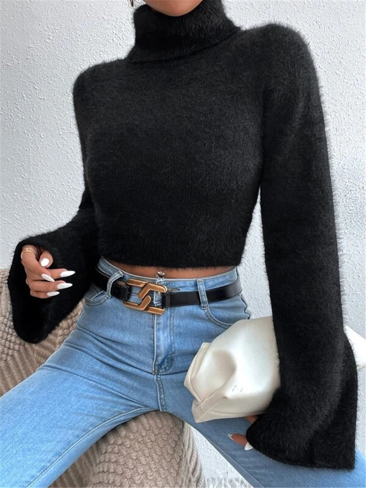 Damen figurbetontes Rollkragenoberteil mit oversized Ärmeln Drune