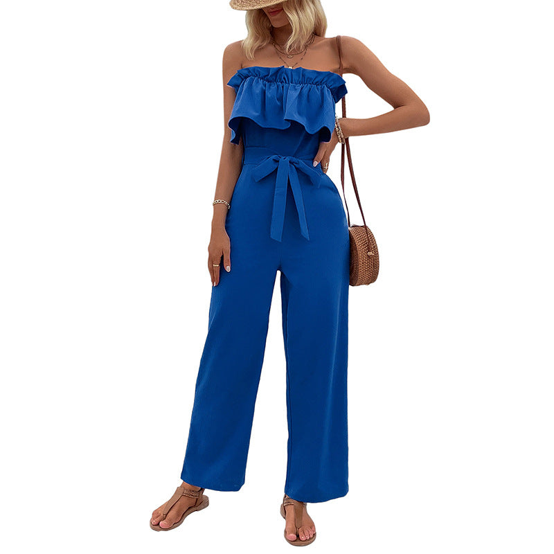 Damen Jumpsuit mit voluminösen Rüschendetails und Taillengürtel Drune